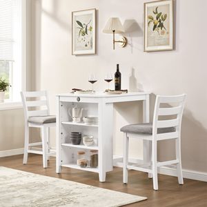 ชุดโต๊ะรับประทานอาหารทันสมัยขนาด 30 นิ้ว สำหรับ 2 ที่นั่ง พร้อมแท่นชาร์จและช่องเก็บของปรับได้ 3 ชั้น ประหยัดพื้นที่ ชุดครัวหุ้มเบาะ - Product Image 1