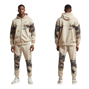 Conjunto Deportivo con Capucha para Hombre, Diseño Moderno con Estampado de Movimiento en el Desierto, Estilo Atlético Relajado y Contemporáneo - Product Image 1