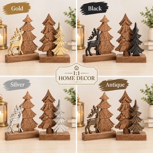 Decoración Navideña de Madera con Figuras de Ciervos y Árboles Dorados, Adorno Rústico para Mesa, Decoración para el Hogar con Temática Invernal, 2 Piezas - Product Image 3