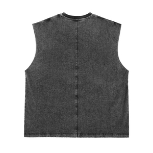 New Custom Logo <b>Distressed</b> Relaxed Fit Vest 280G Heavyweight Washed Vintage Tank <b>Top</b> 100% Cotton Raw Cut Edges Men's Tank <b>Top</b> - Product Image 4