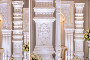 White <b>Wedding</b> Stage With 3d Carved <b>Arch</b> & Pillars Trending 3D Fiber Window Backdrop Panels for Asian <b>Wedding</b> Stages Australia - Product Image 5