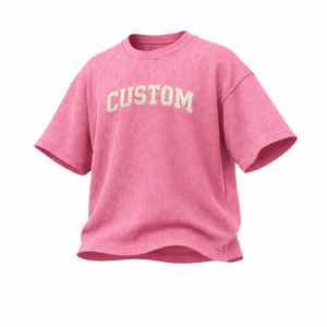 เสื้อยืดโอเวอร์ไซส์ผ้าวาฟเฟิลสำหรับผู้ชาย สไตล์สตรีทแวร์ พิมพ์ลายโลโก้ตามสั่ง ไหล่ตก ผ้าฝ้ายเนื้อสัมผัสพิเศษ เสื้อยืดเปล่าลำลอง - Product Image 2