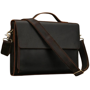 Sac pour ordinateur portable en cuir véritable de qualité supérieure, doux et luxueux, fermeture à glissière |   Porte-documents professionnel élégant et léger pour hommes et femmes |   Bureau - Product Image 1