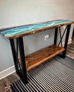 Mesa Consola Rectangular Azure Tide de Resina Epoxi con Diseño de Olas Oceánicas, Mueble de Entrada de Madera Hecho a Mano con Estante de Almacenamiento - Product Image 4