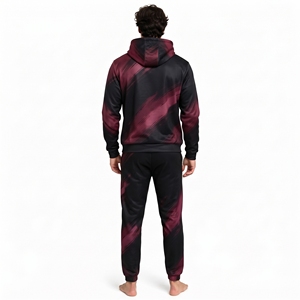 Solid Black <b>Burgundy</b> Sublimated Print <b>Men</b> Tracksuit Full Zip Drawstring <b>Hoodie</b> And Jogger Set - Product Image 4