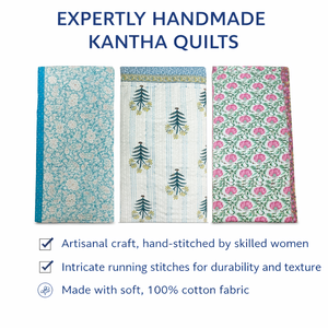 Couvre-lit Kantha floral multicolore fait main en coton indien, style bohème, réversible, taille Queen, couverture de canapé 7 pièces toutes saisons - Product Image 6