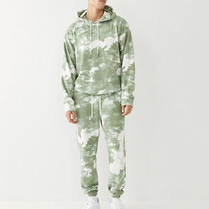 Mens Green Solid Cotton/Polyester <b>Lightweight</b> <b>Hoodie</b> Tracksuit Set Casual Hooded Sweatshirt and Jogger Pants Streetwear Outfit - Product Image 1