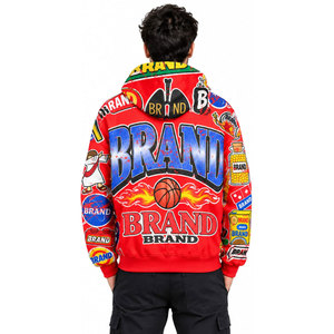 BRAND <b>Men's</b> <b>Red</b> Hooded Zip-Up <b>Sweatshirt</b> Oversized Streetwear Print Design Sublimation Polyester Knitted Autumn Wear Hoodies - Product Image 3