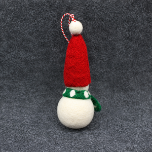 Handmade Felt Snowman Christmas <b>Ornament</b> <b>Red</b> Hat Green Scarf Traditional Holiday Decoration - Product Image 4