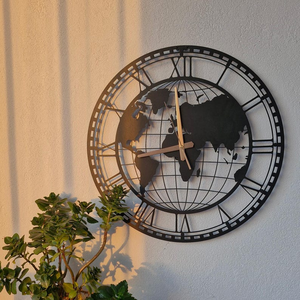 Reloj de Pared de Metal con Mapa del Mundo Vintage, Diseño de Globo con Números Romanos, Reloj Decorativo de Estilo Antiguo, Arte de Pared Negro para Sala de Estar - Product Image 1
