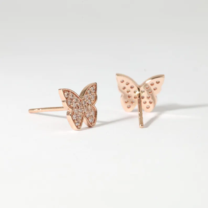 Boucles d'oreilles clous papillon en or massif avec diamants naturels ou de laboratoire, bijoux fins et délicats, élégants pour un anniversaire ou au quotidien - Product Image 4