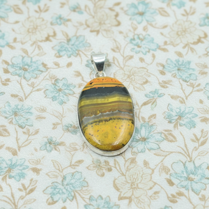 Colgante Único de Jaspe Abejorro en Plata 925 con Baño de Oro Rosa y Oro Amarillo, Cabujón Ovalado Hecho a Mano, Joyería de Declaración, Regalo para Ella - Product Image 5