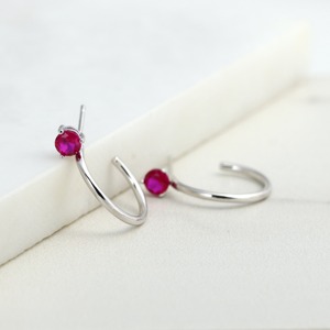 Pendientes de Aro Abiertos de Oro Blanco Sólido de 14K con Rubí Rojo, Pequeños y Minimalistas, Elegantes para Mujer, Joyería Fina, Regalo para Fiesta - Product Image 4