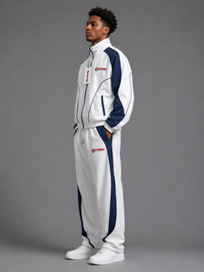 Ensemble de survêtement sportif FLY Humble pour homme, blanc et bleu, avec fermeture éclair intégrale, respirant, en nylon, idéal pour l'été, prix abordable, motif léopard personnalisé - Product Image 3