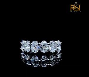 Anillo de Boda de Oro Sólido con Media Eternidad de 6 Diamantes Ovalados Cultivados en Laboratorio para Mujer, Joyería de Aniversario, Venta al por Mayor OEM ODM - Product Image 1