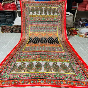 2025 hermosa ropa India étnica bordada a mano chal de seda de moda multicolor Dupatta pakistaní Salwar Kameez traje - Product Image 6