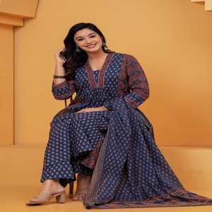 Latest <b>Women</b> Navy Blue Ethnic Printed <b>Kurta</b> Set with Dupatta | Traditional Indian Ladies Suit - Product Image 1