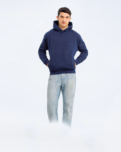 เสื้อฮู้ดสีน้ำเงินกรมท่าสำหรับผู้ชาย ทรงปกติ ผ้าฝ้ายเฟรนช์เทอร์รี่ สไตล์ลำลอง สีพื้น มีกระเป๋า ดีไซน์ทันสมัยสำหรับฤดูใบไม้ร่วง - Product Image 3