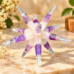 Venta al por mayor de cristal natural: Estrella de Merkaba de 12 puntas tallada, grado AAA, de ágata, cuarzo rosa, amatista y cuarzo transparente para decoración y sanación. - Product Image 2