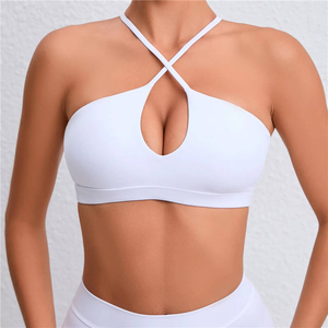 Soutien-gorge de sport sans couture pour femme, bretelles croisées, maintien moyen, vêtements de yoga, blanc - Product Image 1