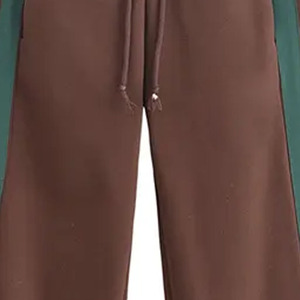 Pantalon de survêtement marron pour homme avec bandes latérales vertes, taille élastique et cordon de serrage, joggers décontractés en maille mi-épaisse pour l'automne - Product Image 5