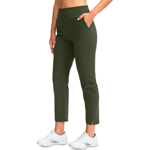 Pantalones de Golf Verde Oliva para Mujer, Cintura Elástica, Tejido Elástico, Color Sólido, Corte Deportivo, Transpirables - Product Image 2