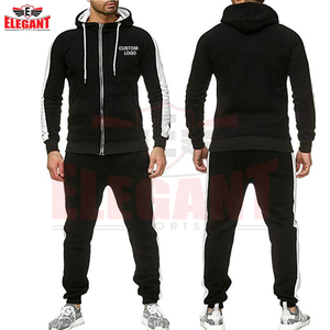 Custom Logo <b>Men</b> Newest Trendy Slim Fit Full Zip Hooded Track Set Professional Athletic Tracksuit For Gym Training & Running - Product Image 6