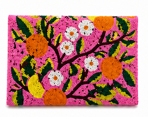 Hand-Beaded Floral Clutch Bag – <b>Pink</b> Envelope Wallet with Vibrant Embroidery, Statement Evening <b>Purse</b>, Handmade Boho Accessory - Product Image 1