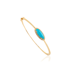 Custom Design Wholesale High Quality Turquoise & Diamond Stackable Halo <b>Bangle</b> & Bracelet 14K Yellow <b>Gold</b> Birthstone Jewelry - Product Image 3
