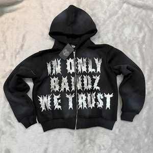 Custom Heavyweight <b>Y2K</b> Royal Blue Acid Wash Zip Up Hoodie Distressed Glitter Graphic Font <b>Vintage</b> Full Zip Oversized Hoodie - Product Image 3