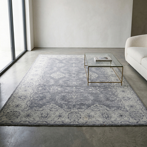 Alfombra de Lana Gruesa Tejida a Mano, Ecológica, Antideslizante, con Rayas Horizontales en Tono Gris Marfil, con Borde Decorativo para un Estilo Moderno - Product Image 6