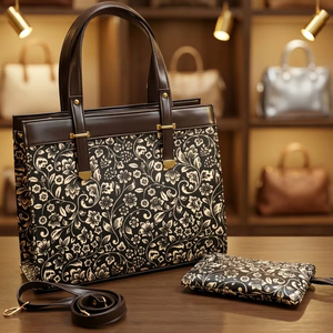 Bolso Tote Elegante con Estampado Floral, Asas de Cuero Vegano y Monedero - Product Image 1