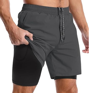 Shorts de sport 2 en 1 pour homme OEM, avec doublure de compression, pour la course à pied et la gym, poche pour téléphone, haute qualité, vente en gros - Product Image 3