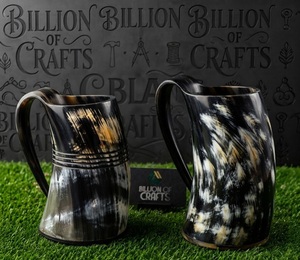 Mug rustique artisanal en corne de buffle, naturel, avec poignée, grande capacité pour bière, vin, camping, fête - Product Image 4