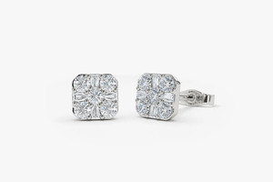 IGI Certified 14K 18K Gold Square Cluster Stud <b>Earrings</b> for Women Round & Baguette Diamond Geometric <b>Fine</b> Stud <b>Earring</b> - Product Image 6