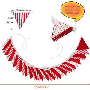 Guirlande de 32 pieds en coton à carreaux rouges et blancs, à rayures et à pois, drapeaux triangulaires pour fête, anniversaire, fiançailles, décoration de voiture - Product Image 3