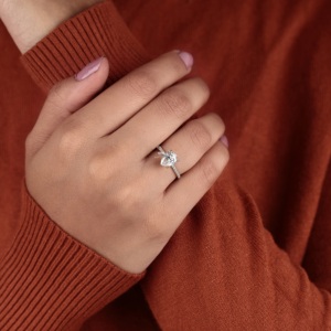 Pear Cut Lab Grown Diamond Solitaire Engagement Ring with Pave Diamond Band 14K Gold <b>Bridal</b> Anniversary Ring Wholesale Supplier - Product Image 5