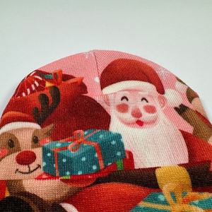 Bonnet de Noël en tricot à revers imprimé numériquement, motif Père Noël et rennes de dessin animé, mignon, cadeau d'hiver - Product Image 2