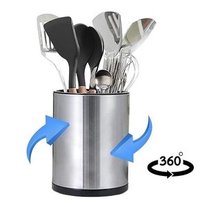 <b>Stainless</b> <b>Steel</b> Cylindrical <b>Utensil</b> Holder With Black Base For <b>Kitchen</b> Tableware Storage Modern Design Rust - Product Image 3