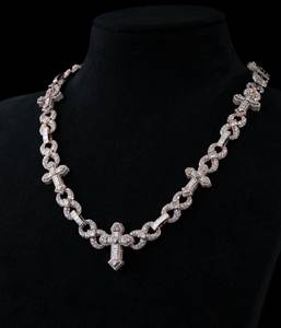 Collier croix en moissanite plaqué or rose, chaîne en argent 925, pendentif bijoux pour homme et femme - Product Image 1