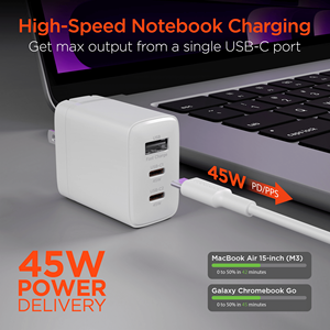 อะแดปเตอร์ชาร์จเร็ว 45W USB-C PD PPS Tri-Port GaN  ประสิทธิภาพสูง ประเภทสินค้า: อะแดปเตอร์และอุปกรณ์ชาร์จ - Product Image 5