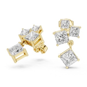 Boucles d'oreilles pendantes pour femmes en or 18 carats avec diamants de laboratoire taille princesse certifiés IGI, bijoux de mariage et de fête - Product Image 1
