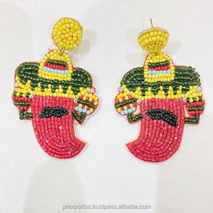 Cerise graine perle boucles d'oreilles goutte bleu rectangulaire perlé bijoux Funky Fruit Design bohème déclaration coloré fête mode cadeau - Product Image 3