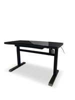 Escritorio de Computadora Moderno Ajustable con Superficie de Vidrio Negro y Marco de Metal, Escritorio de Oficina con Altura Ajustable