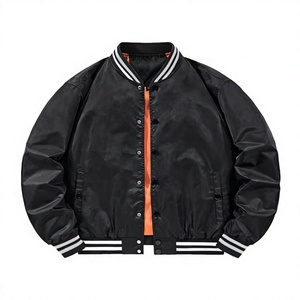 Chaqueta universitaria de béisbol de satén personalizada para equipo de fútbol americano, modelo Bomber, con ribete blanco, venta al por mayor, totalmente personalizable, corte regular - Product Image 1