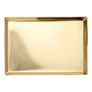 Plateau rectangulaire en or poli élégant pour la vaisselle du ramadan cadeaux festifs décor de fête de table à manger élégant et luxe - Product Image 1