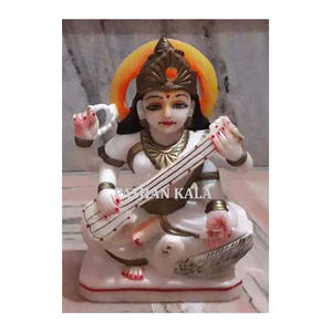 Belle statue de la déesse Saraswati en marbre blanc pur assise sur un cygne pour le culte à la maison, au bureau et dans les collèges au meilleur prix - Product Image 6