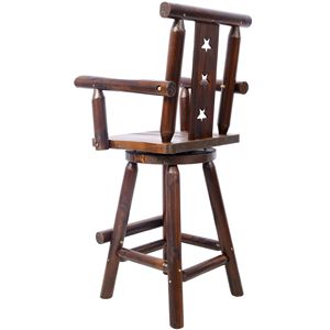 Tabouret de bar rustique pour cuisine avec dossier étoilé, accoudoirs larges, structure en bois de sapin, repose-pieds décoratif haut - Product Image 4