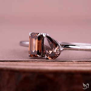 Pear and Emerald Cut Orange Lab Grown Diamond Toi et Moi <b>Ring</b> <b>Two</b> <b>Stone</b> Engagement <b>Ring</b> Sterling Silver 925 Ready to Ship - Product Image 3