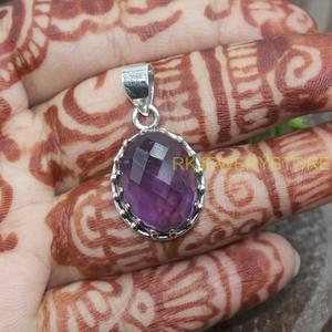 Colgante Ovalado de Amatista Natural Facetada, Plata de Ley 925, Hecho a Mano, con Bisel de Corona, Joyería de Piedras Preciosas, Colgante al por Mayor para Ella, Unisex - Product Image 4